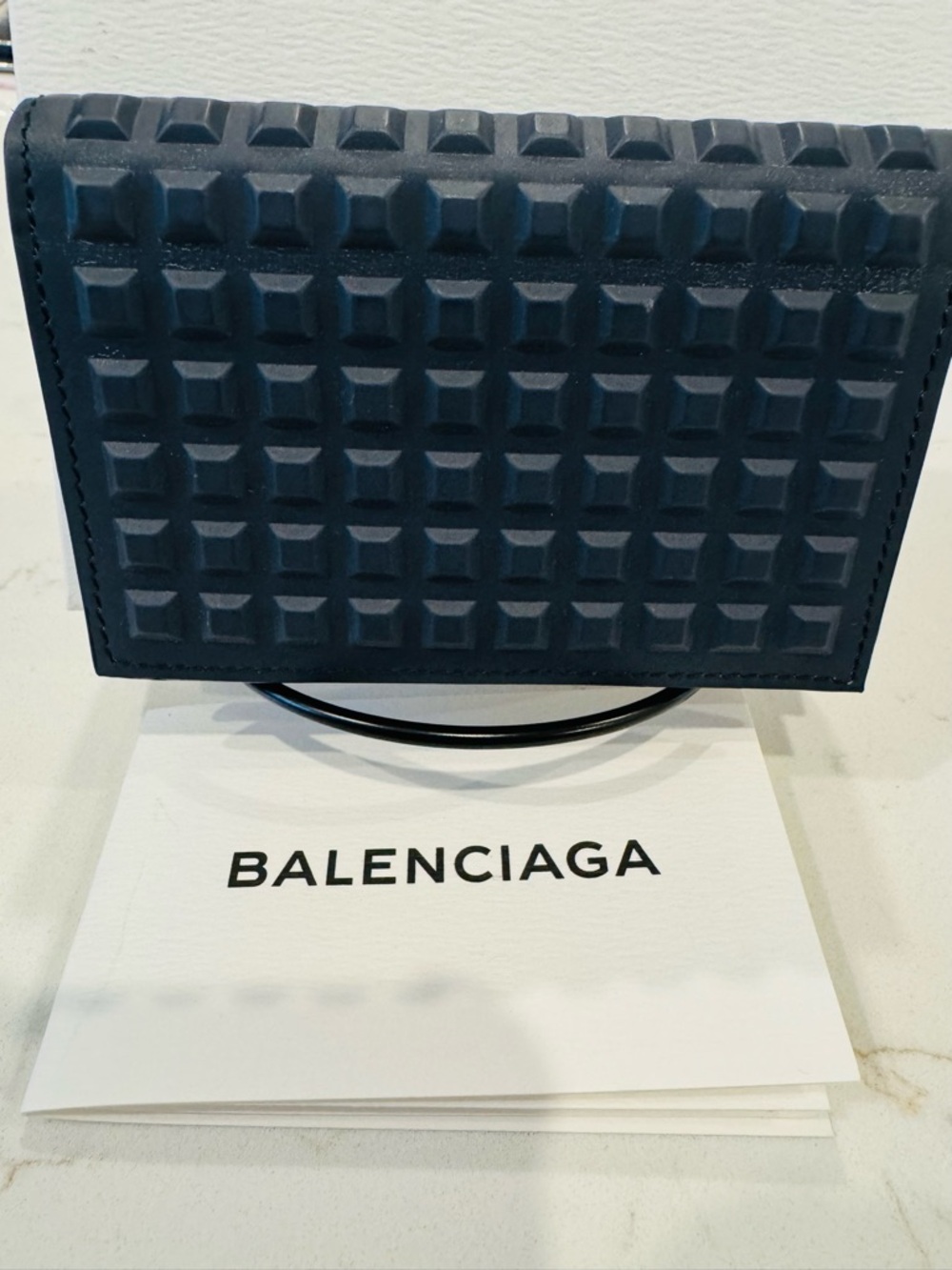 Balenciaga Navy Embossed Geometric Leather Card Case